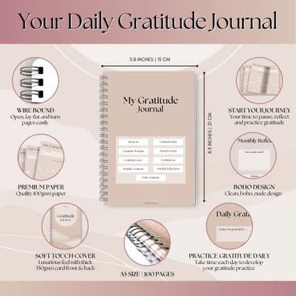 Gratitude & Mindfulness Journal - 90 Day Template, Self Care Planner, Positivity Diary, Daily Gratitude Jar, Wellness, Manifestation | A5 (Lux)