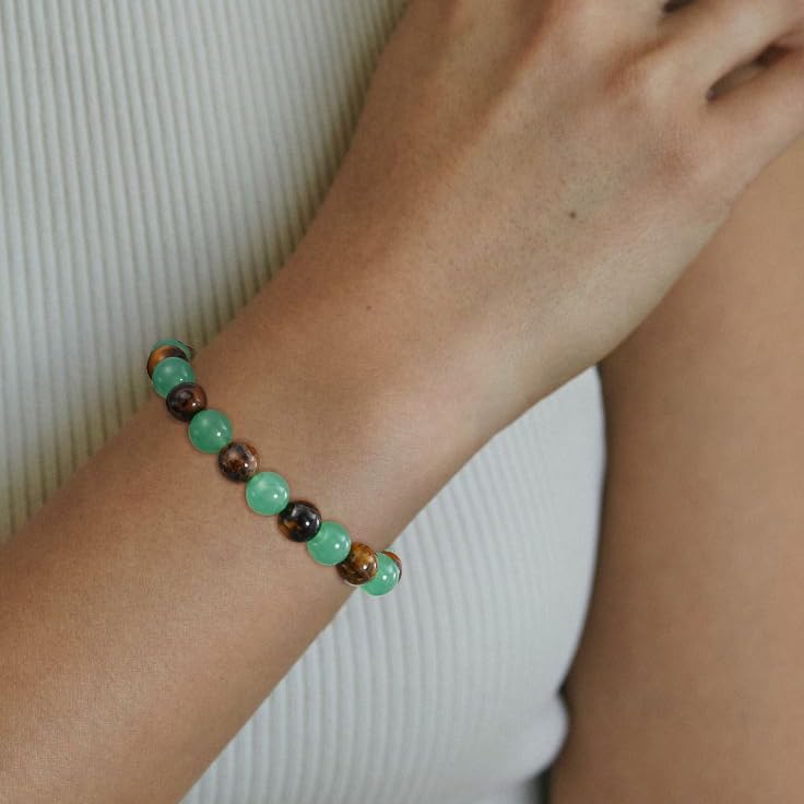Healing Crystal Bracelet for Women, Natural Stone Beaded Healing Crystal Bracelet Triple Protection Stress Relief Beads Jewelry Birthday Gifts Jewelry for Her - style: Money