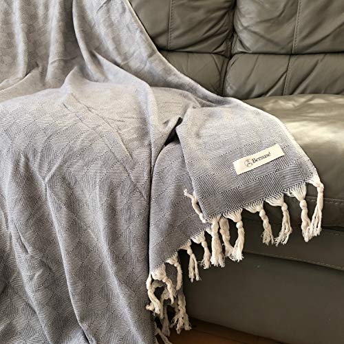 Bersuse 100% Cotton Milas XL Throw Blanket for Couch - 100% Cotton Lightweight Durable Throw Blanket, Big Blanket for Sensitive Skin, Decorative and Versatile - 60x90 Inches, Grey