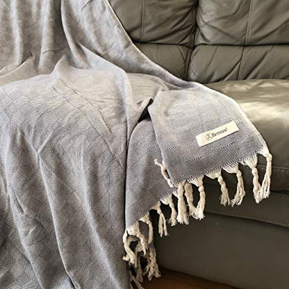Bersuse 100% Cotton Milas XL Throw Blanket for Couch - 100% Cotton Lightweight Durable Throw Blanket, Big Blanket for Sensitive Skin, Decorative and Versatile - 60x90 Inches, Grey