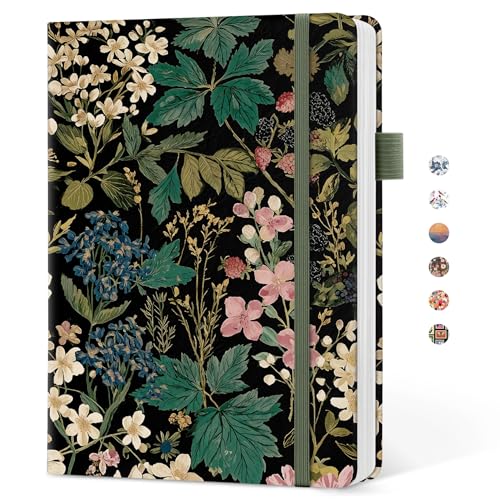 Taja Pretty Lined Journal for Women, Aesthetic Cute Hardcover Leather Journal for Writing, A5 College Ruled Notebook for Work & Note Taking, Perfect for Office School Home, 160 Pages, Forest Botanica - color: O-Forest Botanica, style: A-Lined