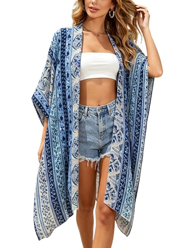 Kimonos for Women Swimsuit Coverups Beach Cover Up Swimwear Cardigan Summer - color: Multi Blue
