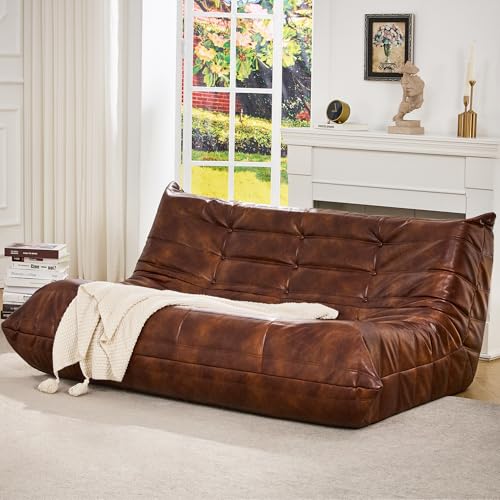 Hobestluk Bean Bag Chair Giant Bean Bag Sofa 3 Seater Bean Bag Chairs for Adults, Loveseat Floor Chair, Leather Bean Bag Chairs for Living Room Bedroom Office (Brown, 3-Seater) - color: Brown, size: 3-Seater