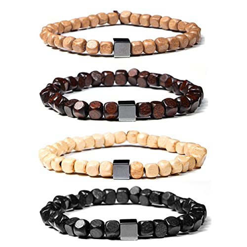 Natural Wood Beads Bracelet for Men Women Wooden Bracelet for Prayer Meditation Healing - color: A3: 4Pcs