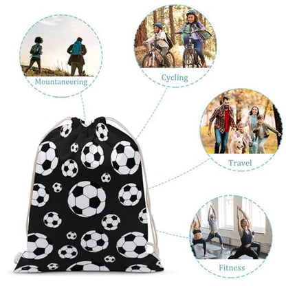 Soccer Balls Football Portable Canvas Drawstring Backpack with Drawstring Pockets 35x50cm - color: Soccer Balls Football, size: 35x50cm