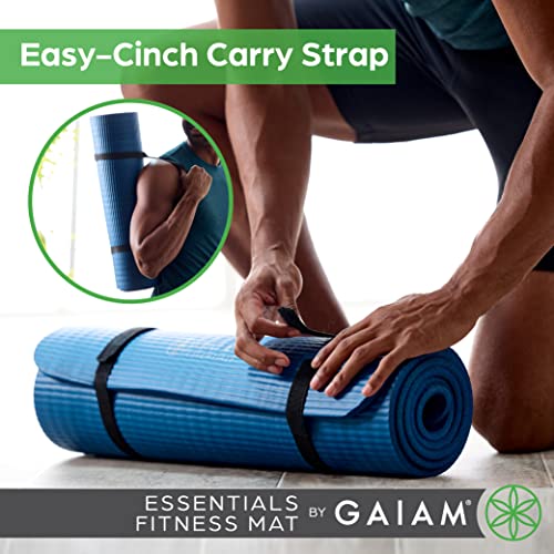 Gaiam Essentials 2/5" Thick (10mm) Yoga & Pilates, Fitness & Exercise Mat with Easy-Cinch Carrier Strap Cusion Support For Fitness and Gym Workouts - color: Grey