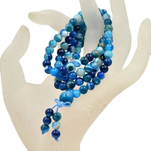 AD Beads 6mm Natural Healing Gemstones Buddhist 108 Prayer Mala Stretchy Bracelet Necklace - color: Blue Stripe Agate