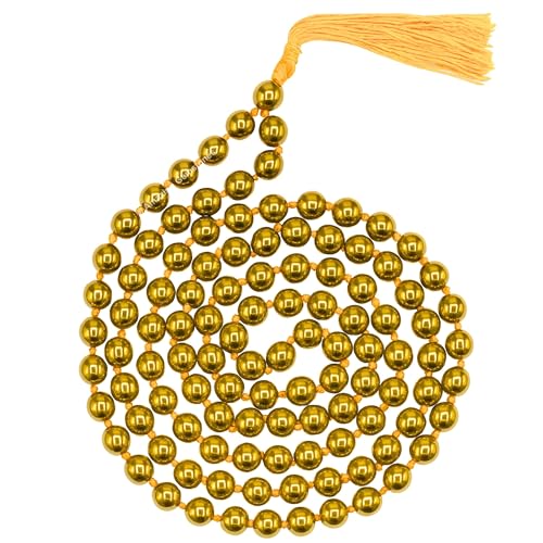 Amazing Gemstone Golden Hematite Mala Beads - 108 Prayer Beads for Meditation and Mindfulness Practice, Handcrafted Mala Beads with Natural Gemstones for Spiritual Healing and Relaxation (Knotted) - color: Golden Hematite, style: Knotted