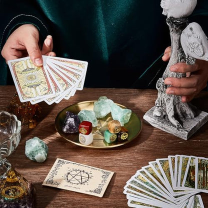 CREATCABIN Pentagram Altar Plate Star Tarot Plate Ritual Burning Candle Holder Plate Bowls Offering Incense Burning Flat Bowl with Altar Card Tarot Supplies for Witchcraft Wiccan Golden 5.55 Inch - style: Pentagram