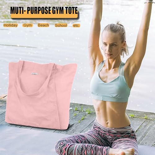 Yoga Mat Bag for Women, 100% Cotton Canvas Tote with Wet/Dry Pocket, Bottle Holder and Inner Zipper Pocket, 25L Carrier for Pilates and Travel - color: x-Pink