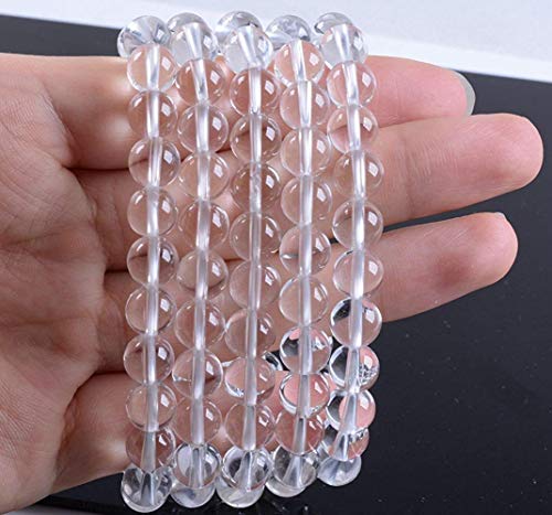 Angelstones Handmade Natural Healing Gemstone 8mm Round Beads Stretch Crystal Bracelet 7 Inch Unisex - color: Clear Quartz