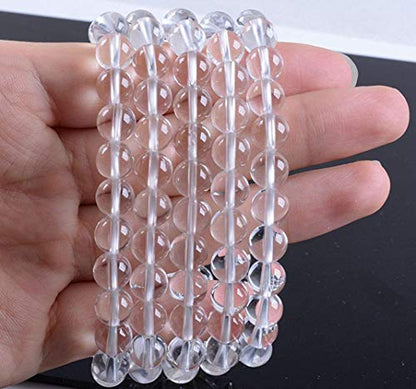 Angelstones Handmade Natural Healing Gemstone 8mm Round Beads Stretch Crystal Bracelet 7 Inch Unisex - color: Clear Quartz