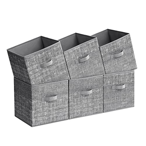 SONGMICS Storage Cubes, 11.8-Inch Non-Woven Fabric Bins with Double Handles, Set of 6, Closet Organizers for Shelves, Foldable, for Clothes, Cattail Gray UROB030G01 - color: Cattail Gray, size: 12 Inch-6 Pack