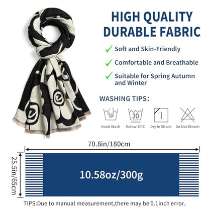 QIUTIMIY Pashmina Shawl Wraps for Womens Winter Scarf Reversible Pattern Designer Ladies Shawls and Wraps for Evening Dresses - color: Flower6-black White
