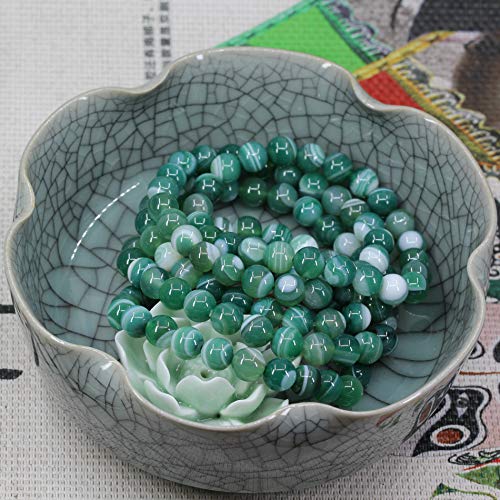 Keleny Gem Semi Precious Gemstones 8mm Round Beads Crystal Stretch Bracelets 7 Inch Unisex - color: Green Banded Agate