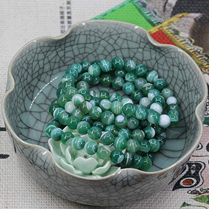 Keleny Gem Semi Precious Gemstones 8mm Round Beads Crystal Stretch Bracelets 7 Inch Unisex - color: Green Banded Agate