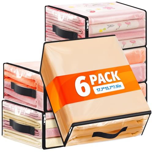 SpaceWhisper 6 Pack Clear Storage Bags, Plastic Blanket Storage Bags with Zipper and Handle, Moving Bags for Comforter, Bedding & Clothes, Closet Organizer and Under Bed Storage (17.7x15.7x7.9 Inch) - size: 17.7 x 15.7 x 7.9 Inch