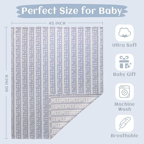NTBAY 3 Layer Oversized Muslin Cotton Toddler Blanket, Jacquard Reversible Nursery Bed Blanket, Super Soft and Thermal for All Seasons, Baby Gift, 45"x60", Blue Bear - color: Blue Bear, size: 45x60 Inch (Pack of 1)