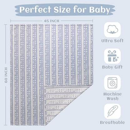 NTBAY 3 Layer Oversized Muslin Cotton Toddler Blanket, Jacquard Reversible Nursery Bed Blanket, Super Soft and Thermal for All Seasons, Baby Gift, 45"x60", Blue Bear - color: Blue Bear, size: 45x60 Inch (Pack of 1)