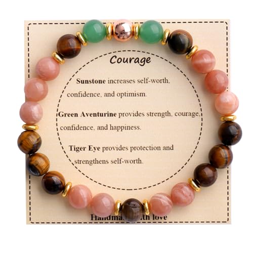 KSQS Healing Stone Bead Bracelet for Women, Natural Gemstones Balance Protection Bracelet, Spiritual Crystal Beads Bracelet Anxiety Relief with Meaning Card - style: Courage