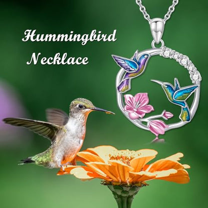 Hummingbird/Phoenix/Owl/Dove/Flamingo/Raven/Blue Jay/Cardinal/Peacock/Eagle/Parrot/Robin Necklace for Women 925 Sterling Silver Bird Pendant Necklace Animal Jewelry Gift for Mother Wife - style: Two Hummingbird Necklace