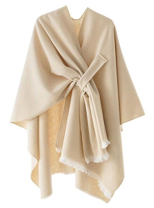 Women's Shawls Wrap Poncho Soft Capes Open Front Cardigan Large Blanket Wraps Shawl Knitted Cloak Cardigan Warm - color: New-beige