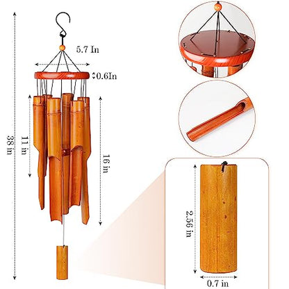 Bamboo Wind Chimes 38" 6 Tube, Handcrafted Wooden Wind Chime Bring a Unique and Soothing Melody, Create a Zen Atmosphere for Outdoor Indoor Decor, for Sympathy, Memorial