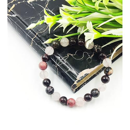 Gifts for Women, Healing Crystal Bracelet for Women, 8 mm Natural Gemstone Beaded Bracelet, Good Luck Bracelet Jewellery Gifts for Birthday, Women's Day, Wedding Anniversary - color: Natural Rhodonite, Rose Quartz & Garnet