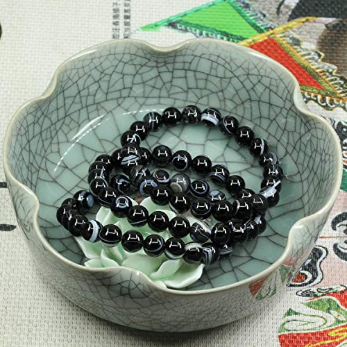 Keleny Gem Semi Precious Gemstones 8mm Natural Quartzite Stone Round Beads Rock Crystal Jasper Stretch Bracelet 7 Inch Unisex - color: 8mm Black Striped Lace Agate