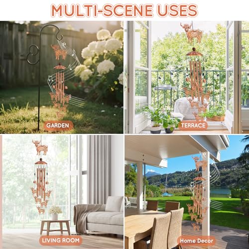 Highland Cow Wind Chimes for Outside Metal Windchimes Highland Cow Gifts for Women Men Garden Decor for Patio Yard Sympathy Memorial