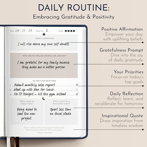 Premium Gratitude Journal for Men – 6 Month Guided Daily Prompts, Habit Tracker – Hardcover, 249 Pages, Lay Flat, 100gsm Paper – Mens Mindfulness Gifts, Mental Health, Self Mastery, Gift Boxed - color: Men - Navy