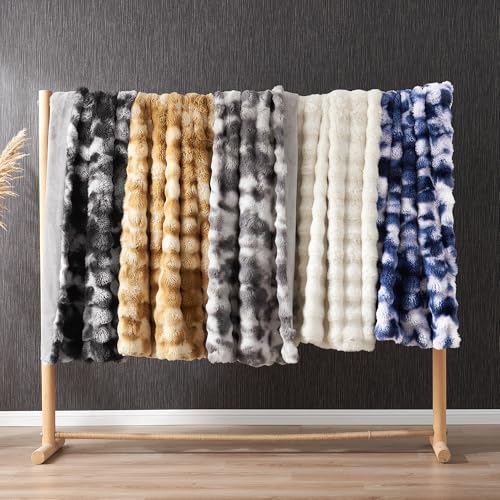 Amélie Home Faux Fur Throw Blanket, Ultra Soft Fuzzy Plush Bubble Blanket for Couch, Bed & Living Room, 60"x80", Cream White - color: Cream White, size: 60" x 80"