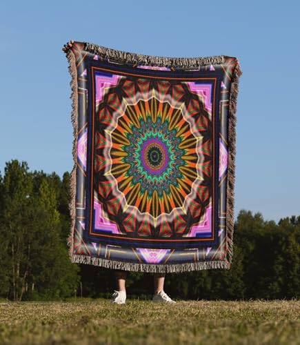 3dRose Mandala Zen InnerBalance Harmony Gold Yellow Orange Purple Blue Glowing Chakra Meditation Woven Blanket