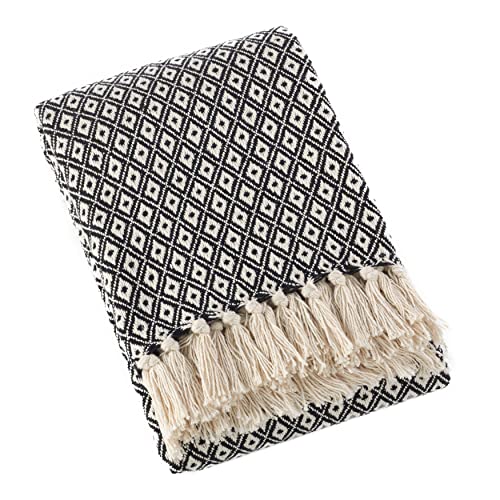 SARO LIFESTYLE TH263.N5060 Sevan Collection Soft Cotton Diamond Weave Throw Blanket, Natural, 50"x60"