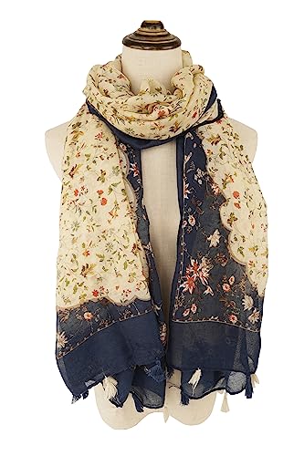 YOUR SMILE Large Boho Scarf for Women Lightweight Floral Printed Scarves Fall Winter Fashion Fringed Shawl wraps - color: 16 Beige Shivering