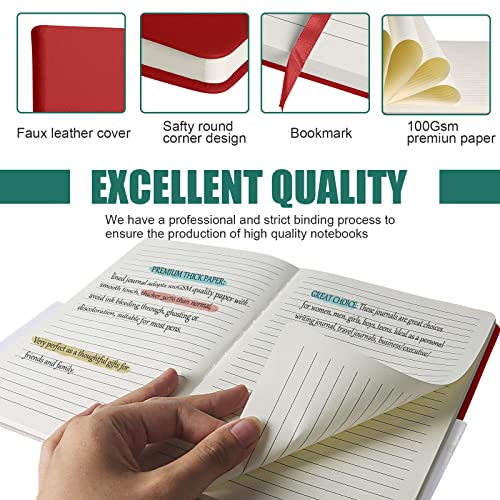 Lined Journal Notebook – Hardcover Notebook for Men & Women – Journals for Writing, Work, School, Home & Daily Notes, 160 Pages – Medium A5, 5.7"x8", 100 gsm Thick Paper (Red) - color: Red