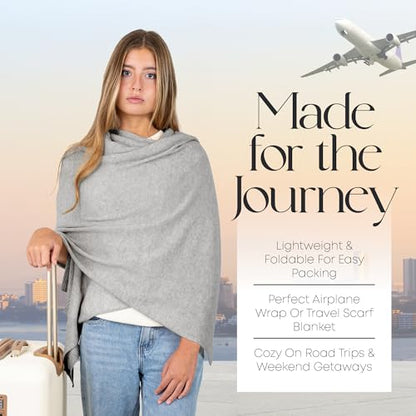 Velanio Cashmere Luxury Knitted Wrap Travel Shawl Scarf, Pashmina Stole, All-Season Scarf for Women Cashmere Wool Blend - color: Silver Grey