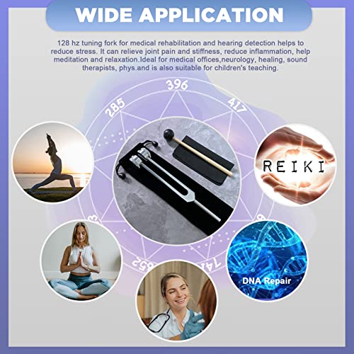 128 Hz Tuning Fork Weights Aluminum Clinical Grade Nerve/Sensory with Black Silicone Hammer, Cleaning Cloth and Felt Case, Non-Magnetic Aluminum Alloy