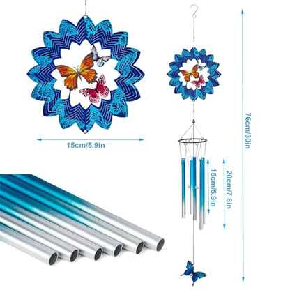 TUOKING Wind Chimes for Outside 3D Butterfly Wind Spinner Windchimes Outdoor Yard Hanging Decor for Garden Patio, Unique Gift for Mom,Women,Chimes Lovers