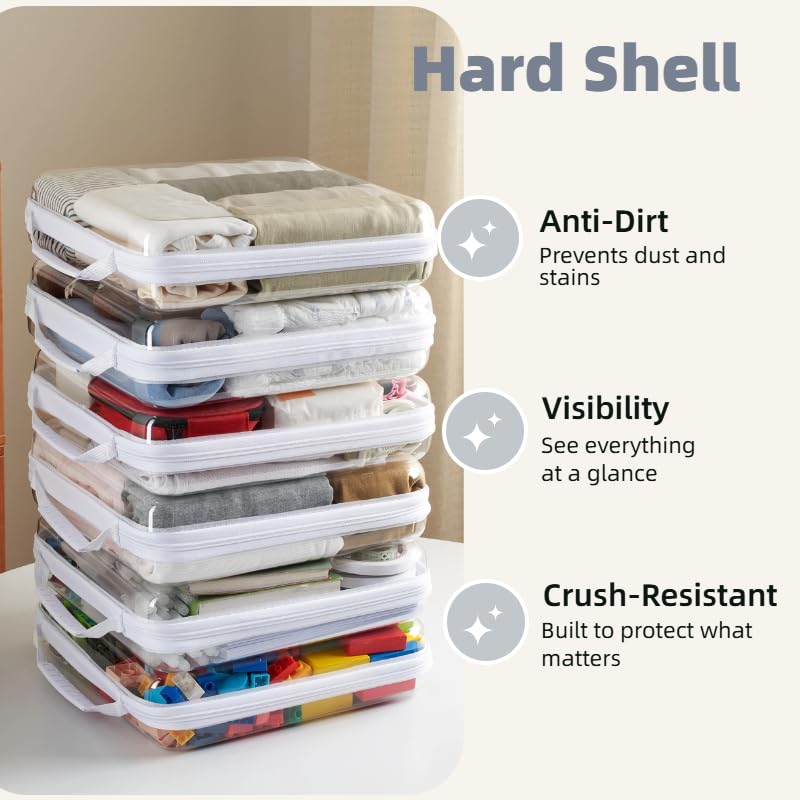 6-Pack Clear Bag Hard Shell Zipper Case with Handle, 1.3mm Thick Rigid Pouch for Craft Organizers and Storage, Large 12.6" Square Containers for Board Games, Puzzles & Toys - size: 6 Handle XL