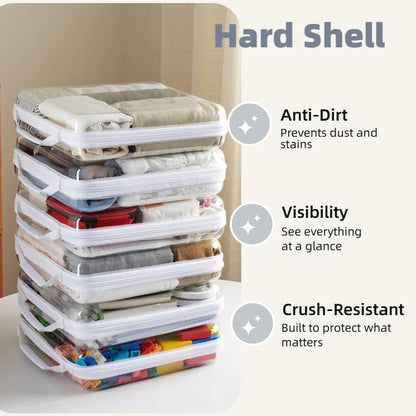 6-Pack Clear Bag Hard Shell Zipper Case with Handle, 1.3mm Thick Rigid Pouch for Craft Organizers and Storage, Large 12.6" Square Containers for Board Games, Puzzles & Toys - size: 6 Handle XL
