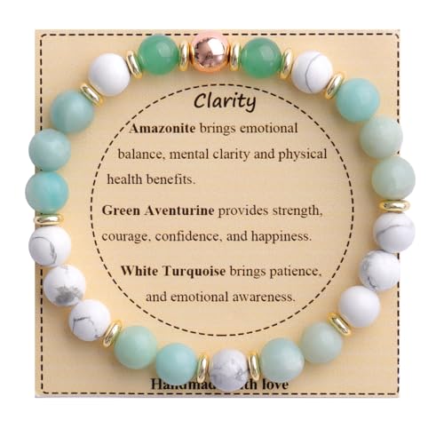 KSQS Healing Stone Bead Bracelet for Women, Natural Gemstones Balance Protection Bracelet, Spiritual Crystal Beads Bracelet Anxiety Relief with Meaning Card - style: Clarity