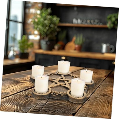 Healifty Pentacle Star Candleholder Decorative Sacrifice Prop Unique Desktop Altar Ornament Copper Plate Home Bar Restaurant Mystic Atmosphere