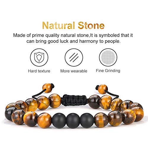 M MOOHAM Fathers Day Gift Mens Bracelet - Beaded Natural Stone 8mm Tiger Eye Matte Agate Lava Rock Bracelets for Men Teen Boys Grandpa Dad Birthday Gifts Jewelry - style: Tiger Eye Matte Agate Bracelet