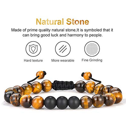 M MOOHAM Fathers Day Gift Mens Bracelet - Beaded Natural Stone 8mm Tiger Eye Matte Agate Lava Rock Bracelets for Men Teen Boys Grandpa Dad Birthday Gifts Jewelry - style: Tiger Eye Matte Agate Bracelet