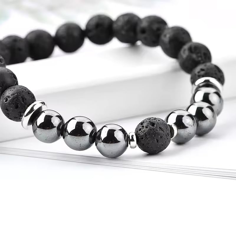 HZHRony Healing Crystal Stone Beads Bracelet Irregular Gemstone Beaded Bracelets For Women and Men Anxiety Relief Yoga Bracelet Jewelry Gifts 7 Inch - color: Black & Grey