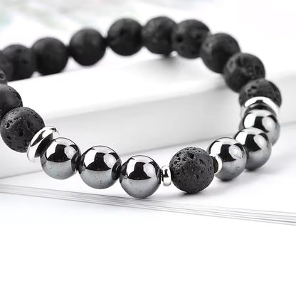 HZHRony Healing Crystal Stone Beads Bracelet Irregular Gemstone Beaded Bracelets For Women and Men Anxiety Relief Yoga Bracelet Jewelry Gifts 7 Inch - color: Black & Grey