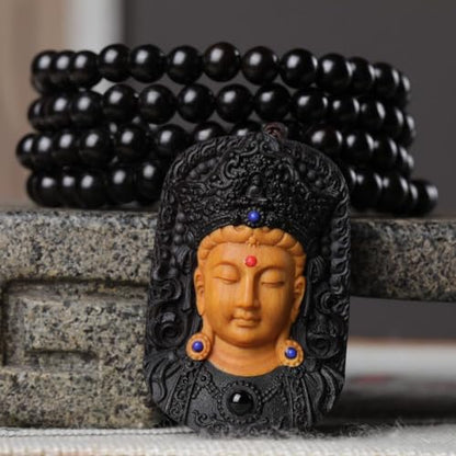 Zen Dear Unisex Natural Ebony Wood Buddhist Prayer Bead Necklace Bracelet Tibetan Prayer Mala Beaded Black - style: 08mm 108beads+guanyin
