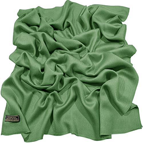 CJ Apparel Solid Color Fringe Design Fringe Shawl Scarf Wrap Stole Throw Head Wrap Pashmina Gift Hand Made in Nepal New - color: Forest Green Fc1042c
