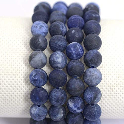 Angelstones Handmade Natural Healing Gemstone 8mm Round Beads Stretch Crystal Bracelet 7 Inch Unisex - color: Matt Frosted Blue Sodalite
